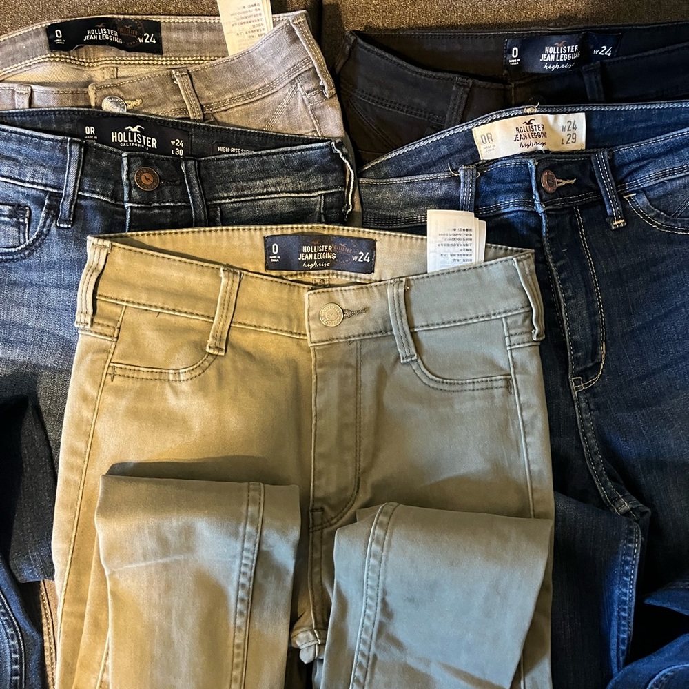 5 Hollister Women's Jeans - Blue, Gray, green black. All size 0